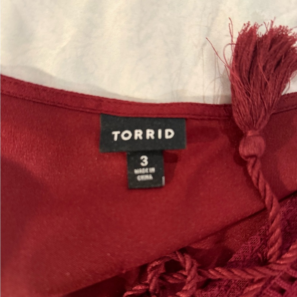 Torrid Burgundy Tassel Accent Blouse